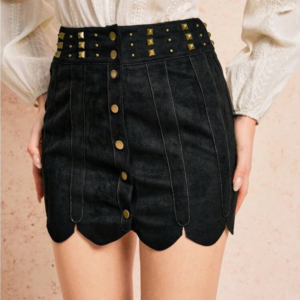 Black Studded Button-Up Skirt size S